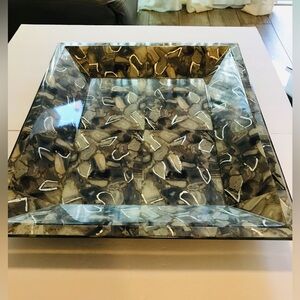 Vintage Jamie Young Gray/Silver Leaves Very Large Faux Agate Tray 22”-18”